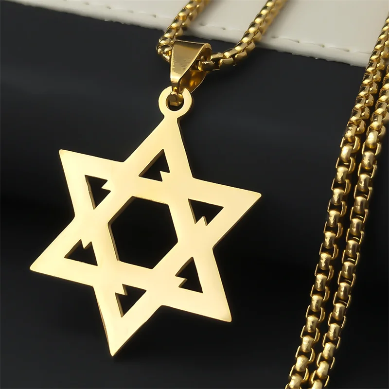 Judaism Israel Hexagram Jewish Magen David Stainless Steel Long Necklace Star of David Necklaces Jewelry joyeria N1462S02