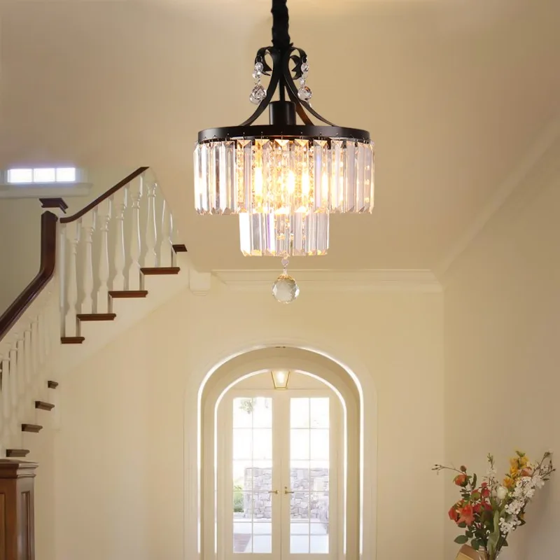 Retro LED Double Layer Crystal Pendant Lights Chandelier Home Appliance Ins Fixtures Corridor Aisle Stairs Lamp Outdoor Decor