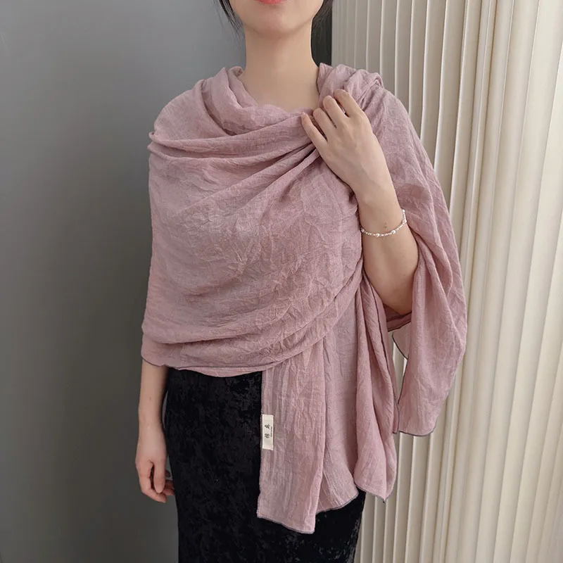 

Япония и Корея, элегантный однотонный удлиненный шарф из хлопка и льна, женский мягкий, приятный для кожи, повседневный внешний осенний платок