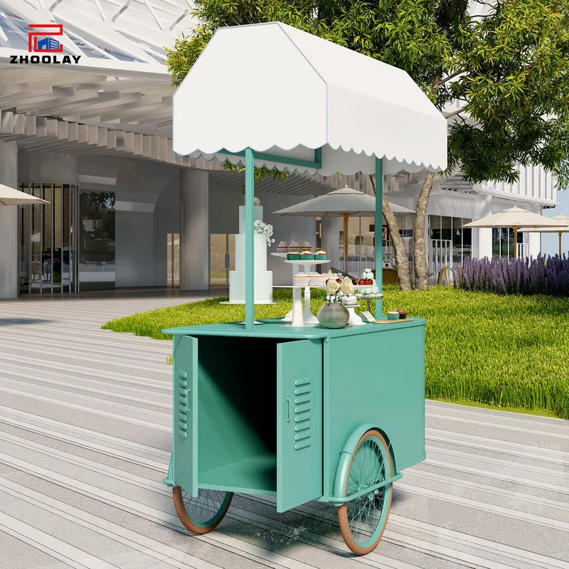 custom.Portable Street Food Stand Mobile Market Stall Cart Outdoor Snack Display Rack Business Metal Shop With Wheels Sweets Sal