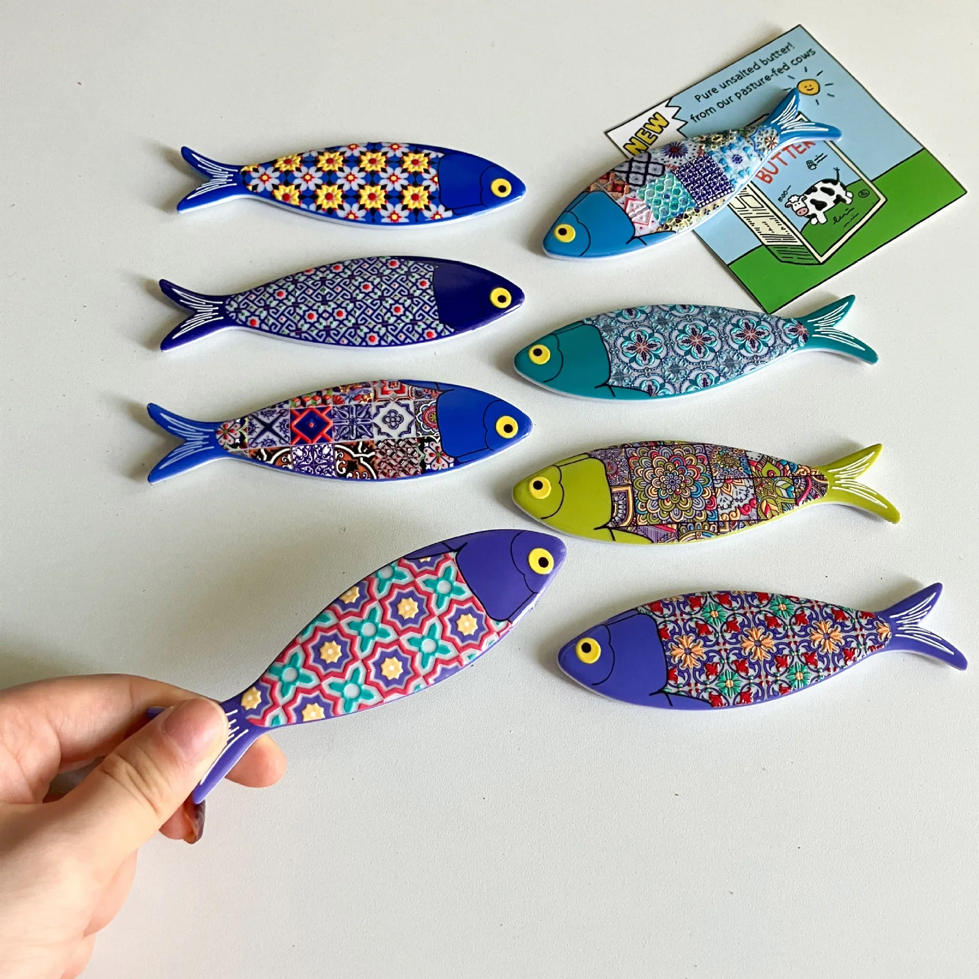 1PC Bohemian Style New Fridge Magnets Fish Colorful Embossed Flower Pattern Kitchen Fridge Magnets Home Decorations Souvenir