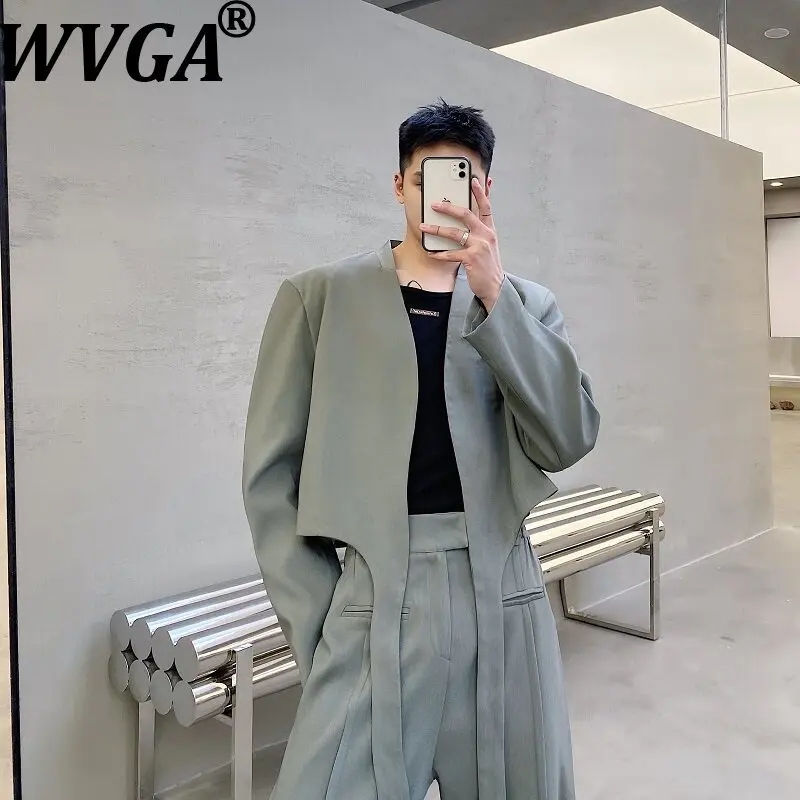 

WVGA Men Spring Autumn New High-end Short Collarless Minimalist Style Blazer Niche Chic Casual Long Sleeve Jacket Ins Y2K W21864