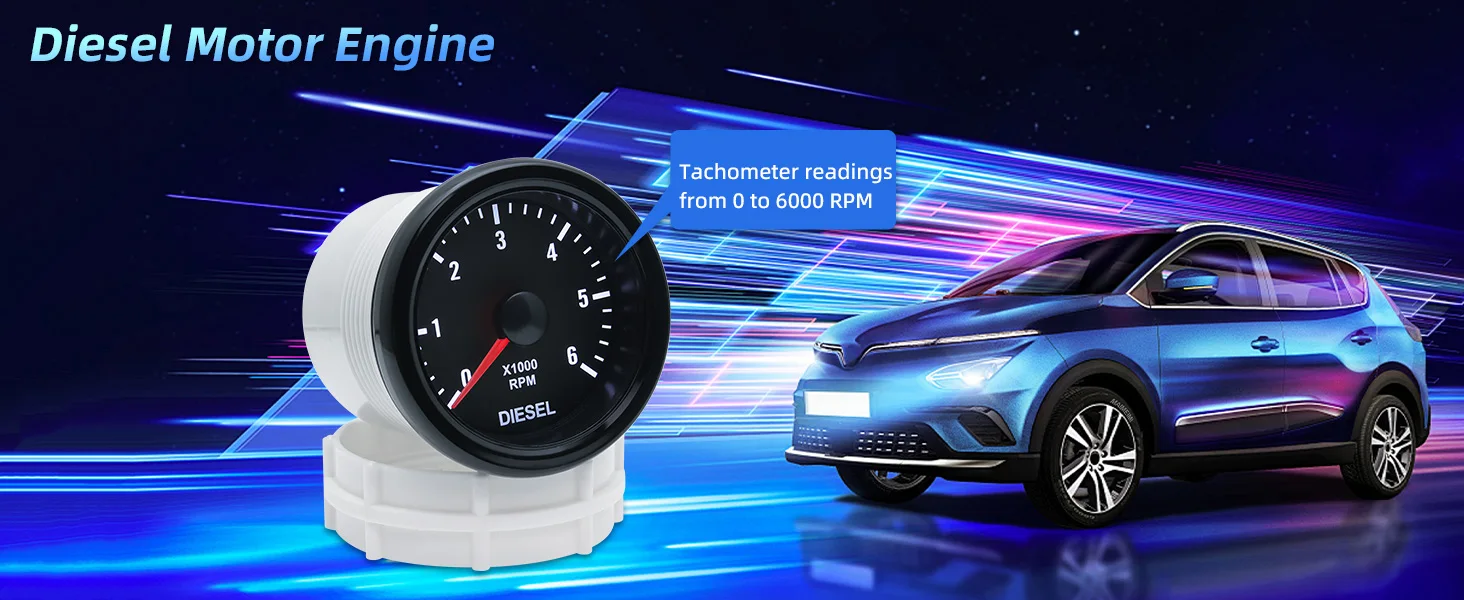 52mm Auto Tachometer Gauge 0-6000 RPM Tacho Meter Mit Weiß Hintergrundbeleuchtung Für 1-20 Zylinder Für Diesel motor Auto 12V Angepasst – Detail 2