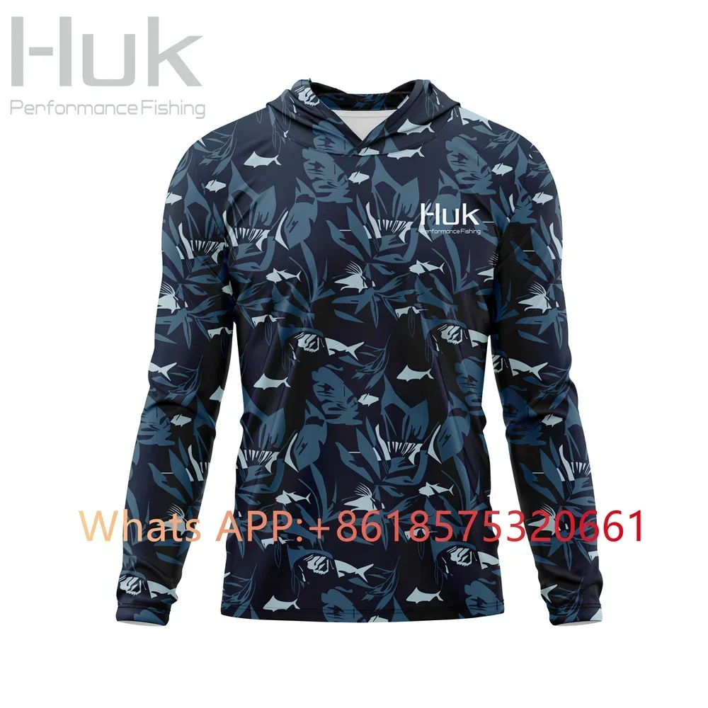 HUK Gear Abbigliamento da pesca Estate Outdoor Uomo T-shirt a maniche lunghe Camicia da pesce Protezione solare Abbigliamento da pesca con cappuccio traspirante 202