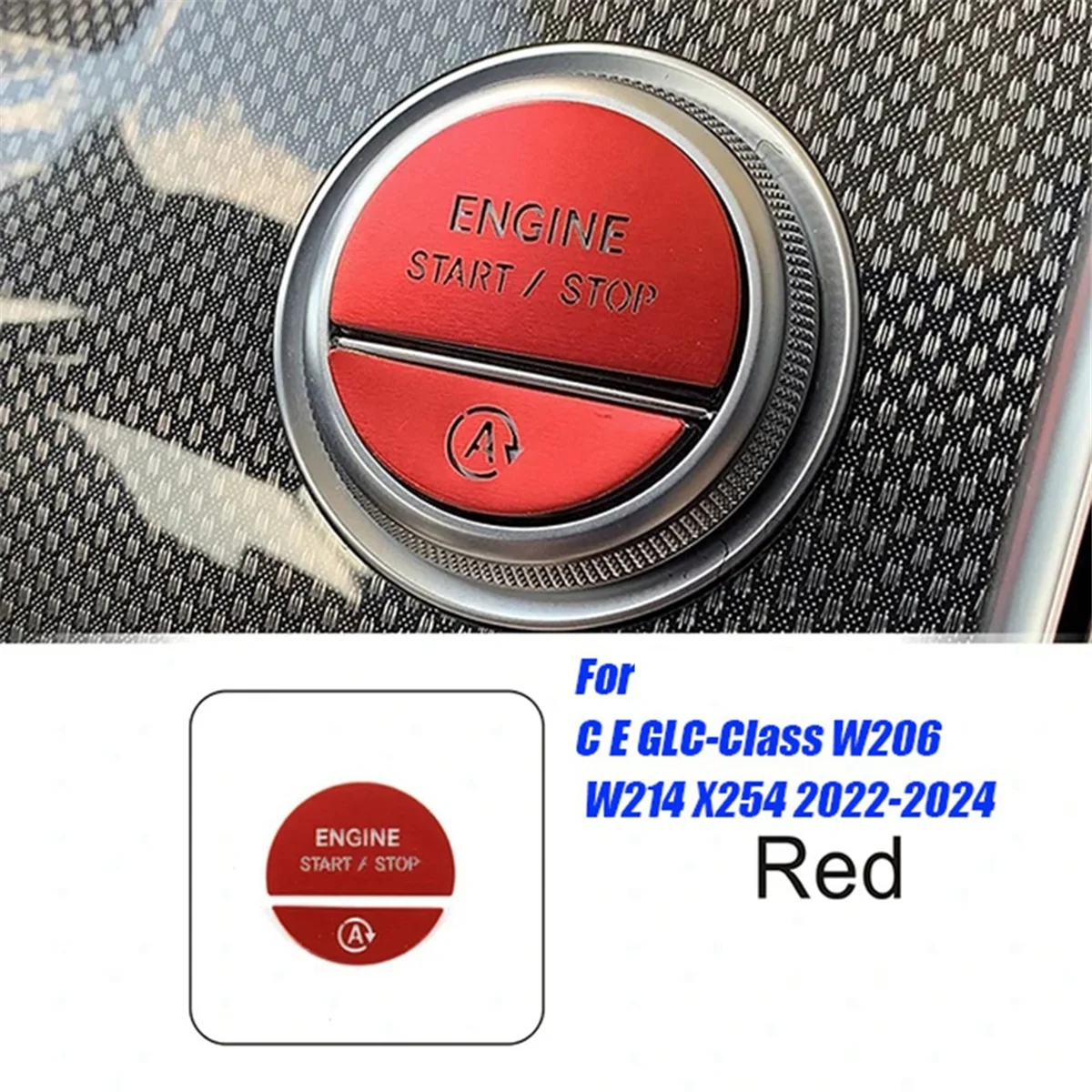 Car Interior Engine One Start Stop Key Button Sticker for Mercedes-Benz C E GLC-Class W206 W214 X254 2022-2024 Red