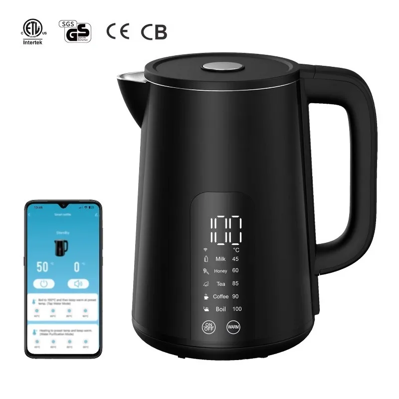 Hot Sale Double Layer WIFI Smart Alice Digital Electric Kettle LED Display Timed Insulation 304 Stainless Steel 1.7L