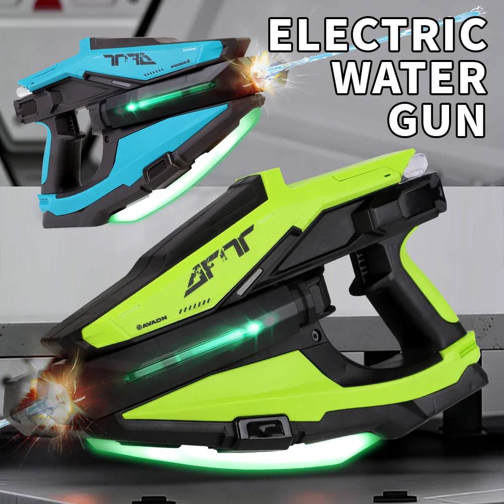 Electric Water Gun with Lights Automatic Continuous Firing Squirt Gun Large Capacity Long Range Shooting Watergun Outdoor Toy