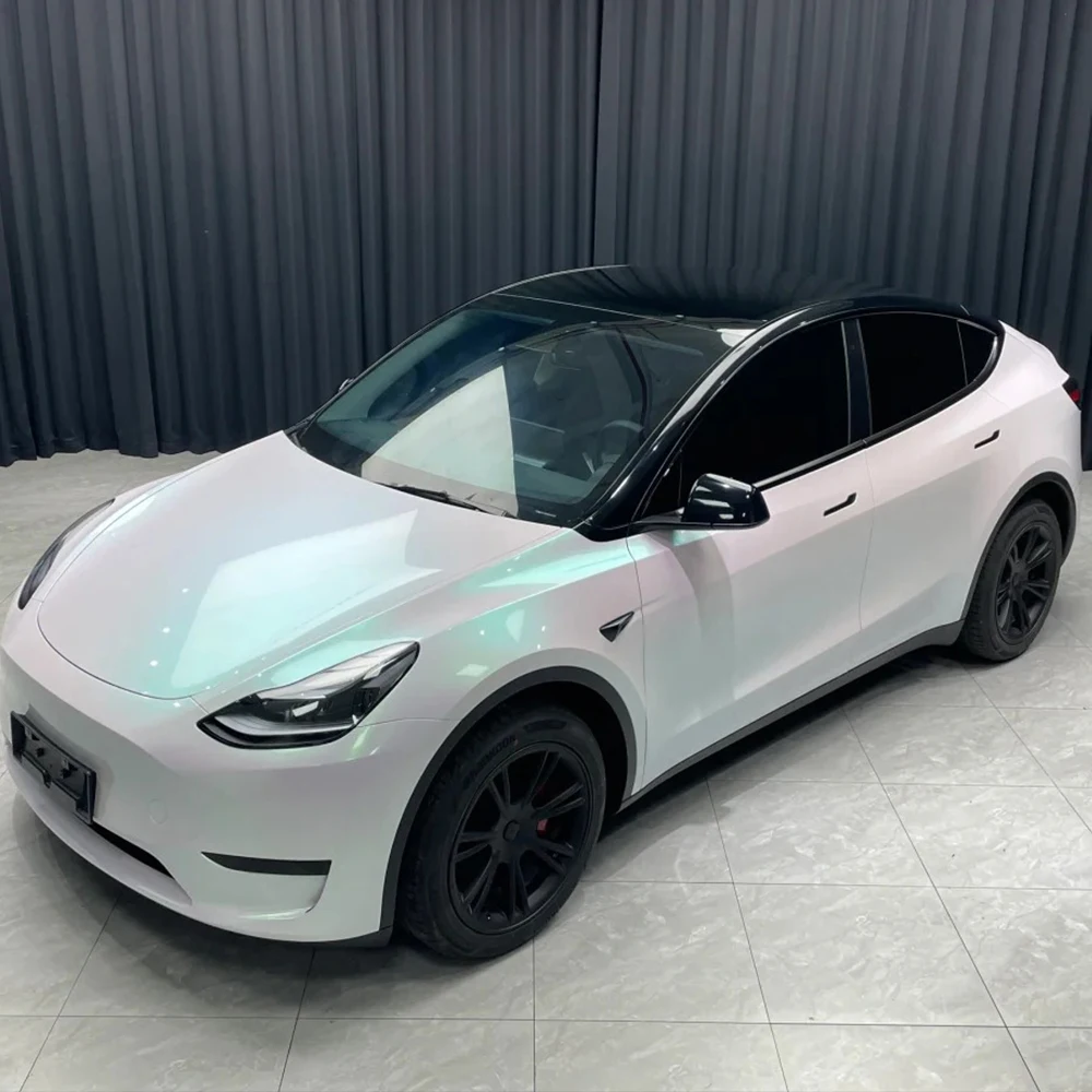 Glossy Aurora White Car Wrap Vinyl Film PVC Body Cover Foil for Motorcycle Color Changing Self-Adhesive Exterior Decoration Kit