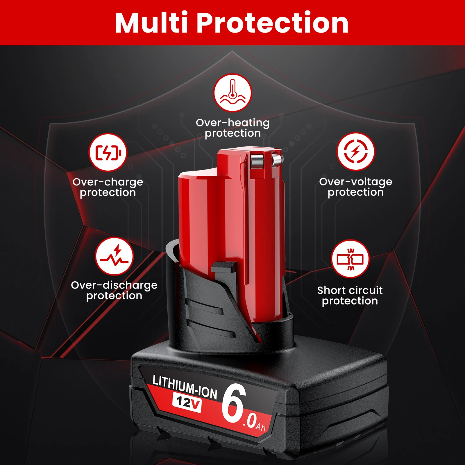 For Milwaukee 12V Tool Battery For Milwaukee 6000mAh Lithium Battery Impact Wrench Drill Power Tools Battery