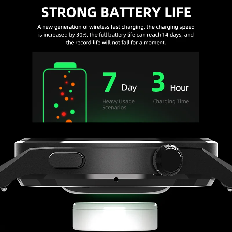 스마트 워치 남성용 NFC 블루투스 통화 무선 충전기, 음성 어시스턴트, 스포츠 방수 스마트워치, 심박수 모니터, 1.35 인치