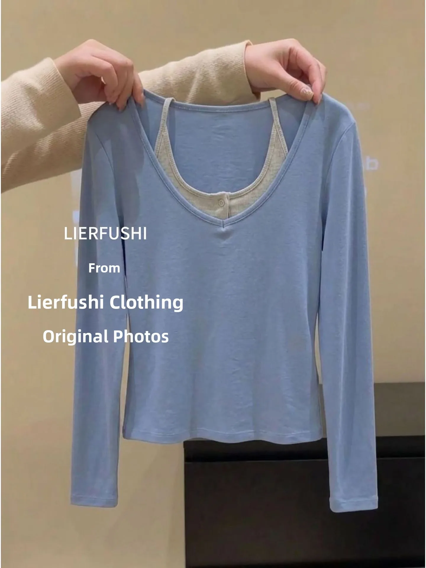 Slim Fit Contrast Color Block Long Sleeve T-Shirt Women's Commute Style Fashionable Casual Basic  Color High Waist Top