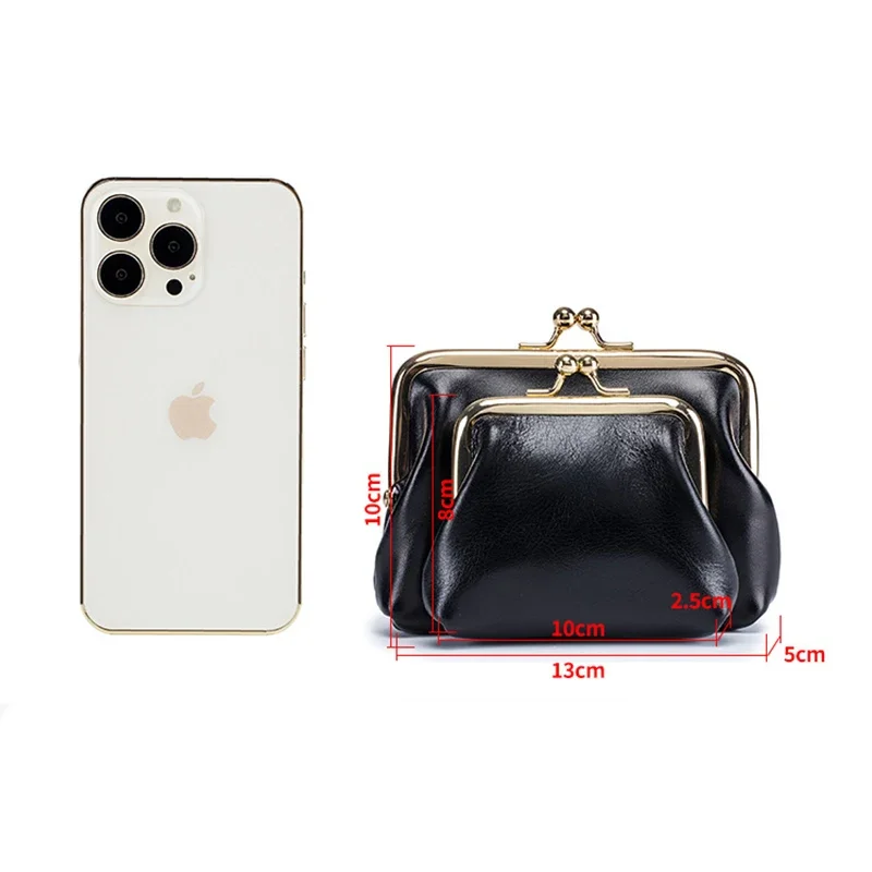 Luxury Double Layer Coin Purses for Women Genuine Cow Leather Card Holder Simple Female Wallet Purse Fashion Vintage Storage Bag