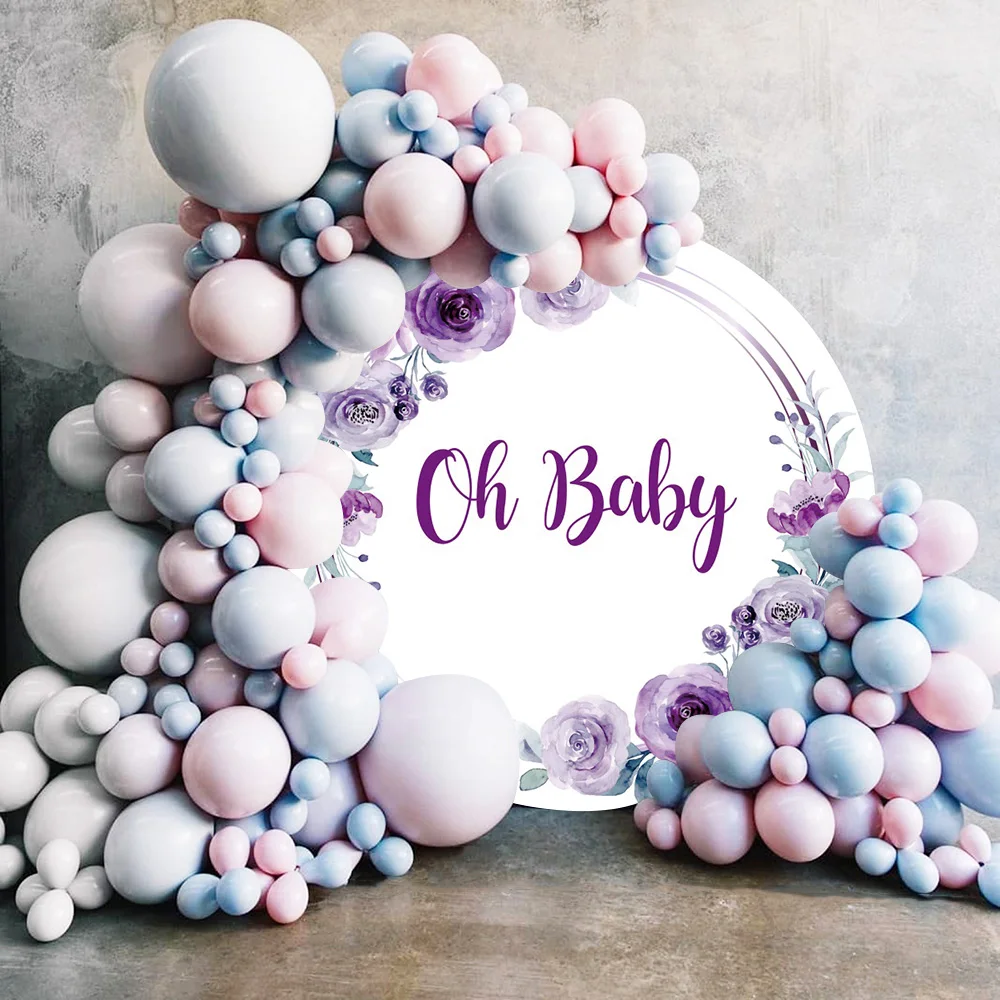 Oh Baby Shower Round Backdrop Cover Flowers Frame Girl Boy Birthday Party Baby Photo Custom Circle Photography Background Decor