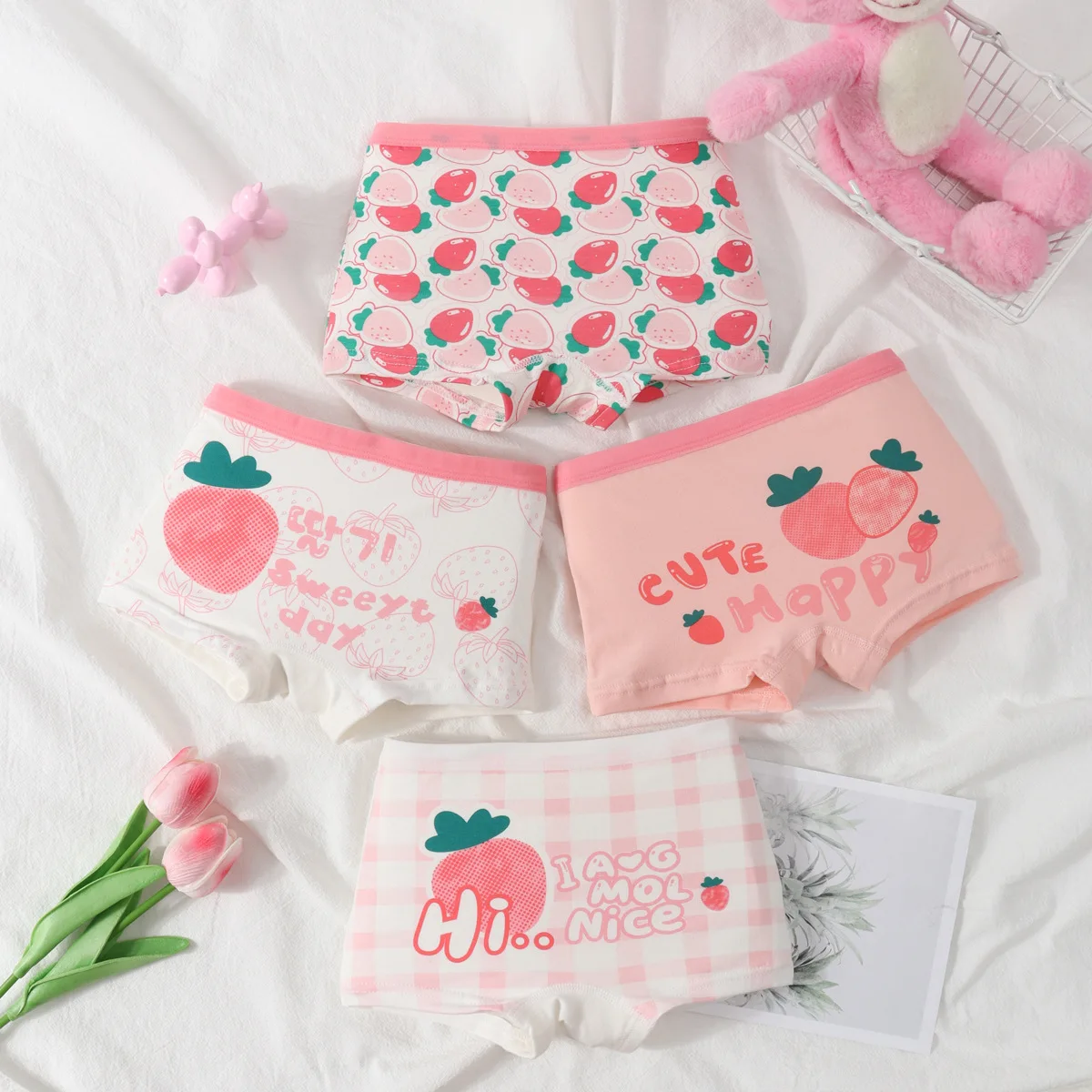 4Pcs Baby Girls Cartoon Printing Underpants Kids Underwear Cotton Panties Toddler Children Underwear 3-8Years 2024