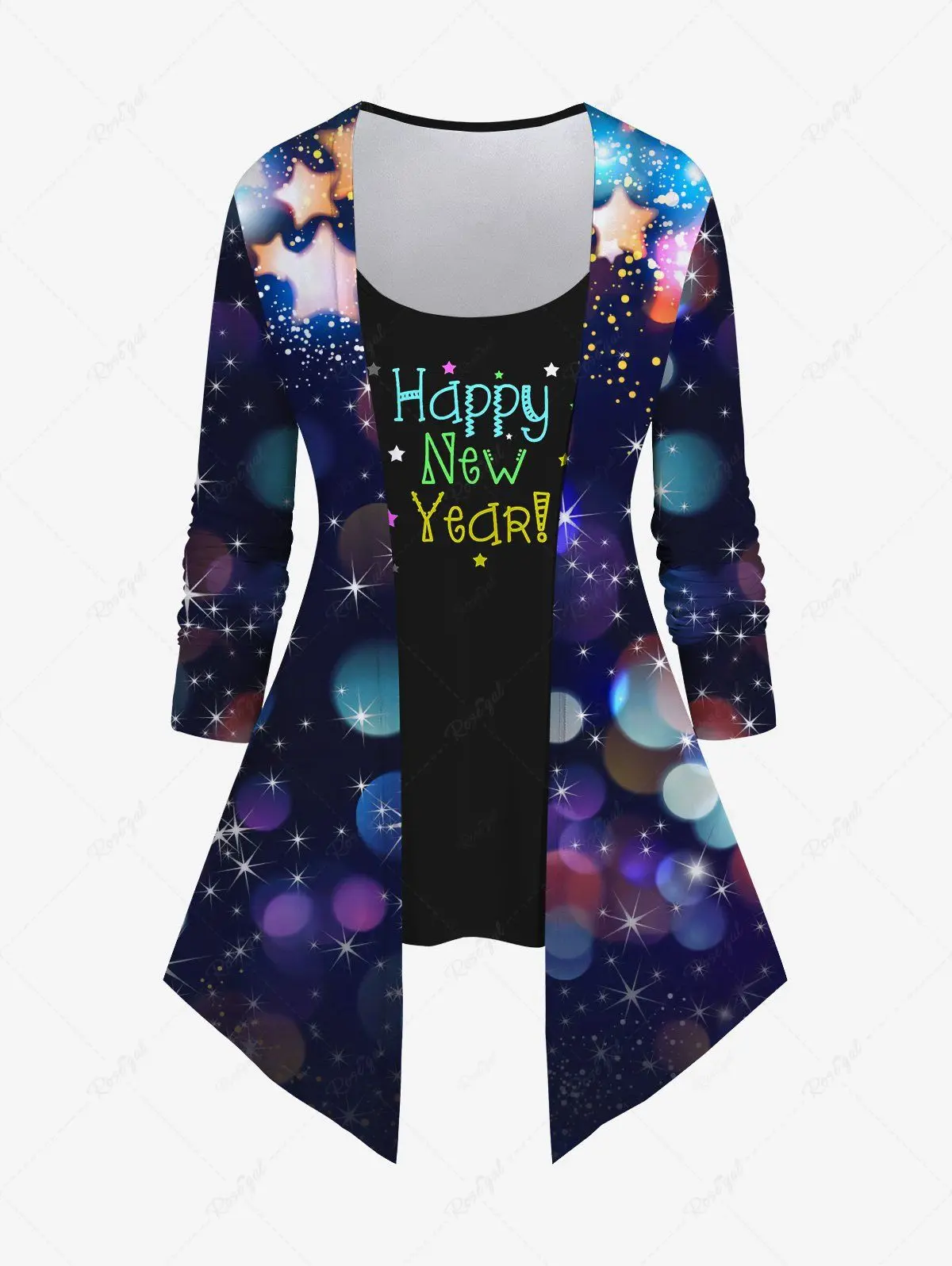 Casual Matching Set For Woman Glitter Colorful Stars Light Beam Bubble Letters Print 2 in 1 Long Sleeves T-shir Or Leggings Suit