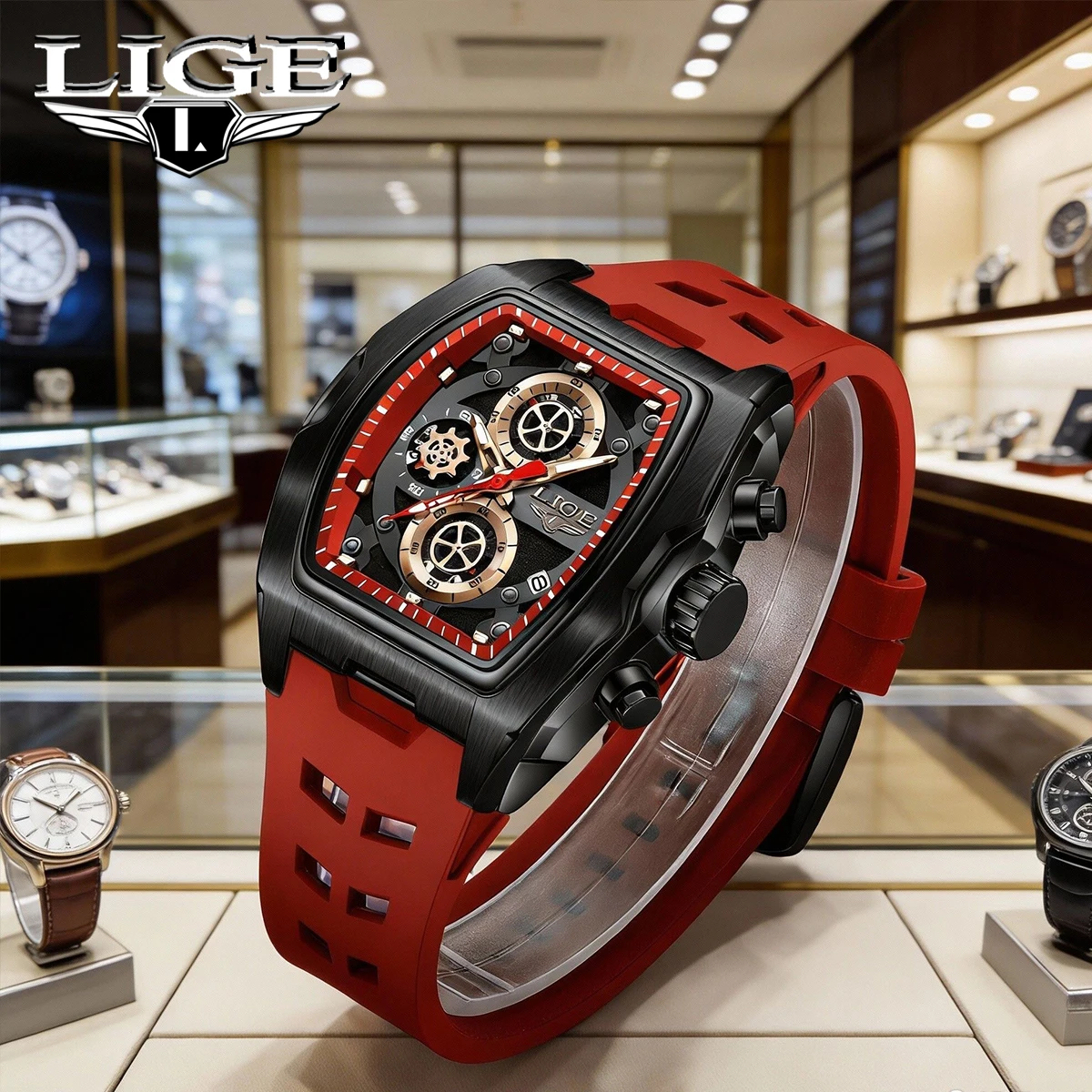 

Мужские часы LIGE: люксовый бренд, светящиеся, в форме винной бочки, модные кварцевые часы, спортивные наручные часы, Reloj Hombre