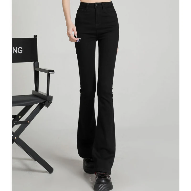 سراويل نسائية عالية الخصر أسفل الجرس ، أزياء الشارع الشهير خمر ، مصمم السراويل النسائية ، السراويل الكلاسيكية السوداء القوطي مضيئة ، جديد #6