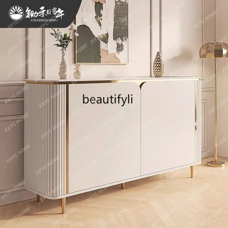 Italian light luxury door cabinet solid wood dining side cabinet storage decorative cabinet rock slab