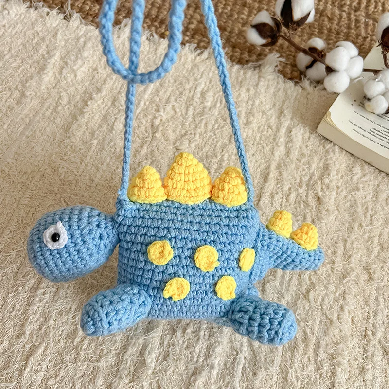 1pc Handmade Small Dinosaur Messenger Bag Single Shoulder Strap Crochet Cute Cartoon Children\'s Change Bag Mini Diagonal Package