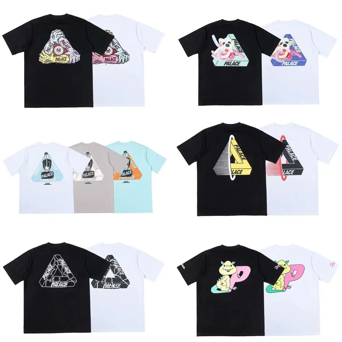 PALACE European and American trendy brand triangle print high-quality men's and women's casual pure cotton short sleeved T-shirt