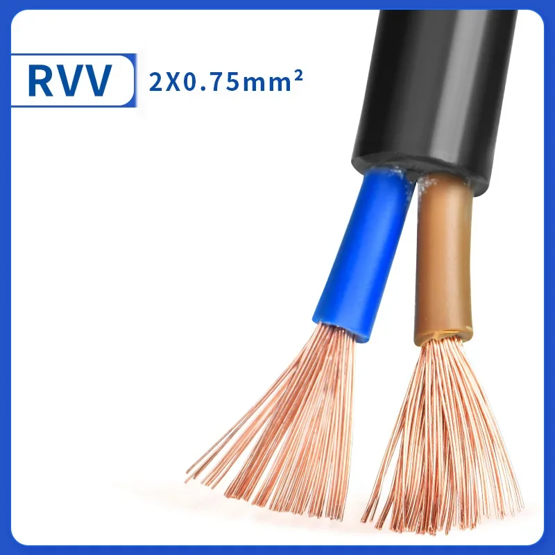 5 Meters  Copper RVV Cable 2-core, 3-core 0.5 0.75, 1.5, 2.5, 4.6 mm Electrical Wires Flexible Sheath