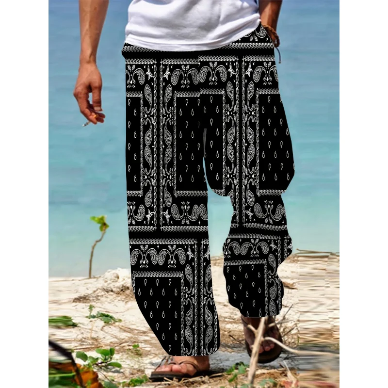 ผู้ชายฤดูใบไม้ผลิและฤดูใบไม้ร่วงแฟชั่นกางเกงลำลองสไตล์ชาติพันธุ์รูปแบบการพิมพ์ Drawstring สบายๆน้ำหนักเบากลางแจ้งสำหรับฤดูร้อน