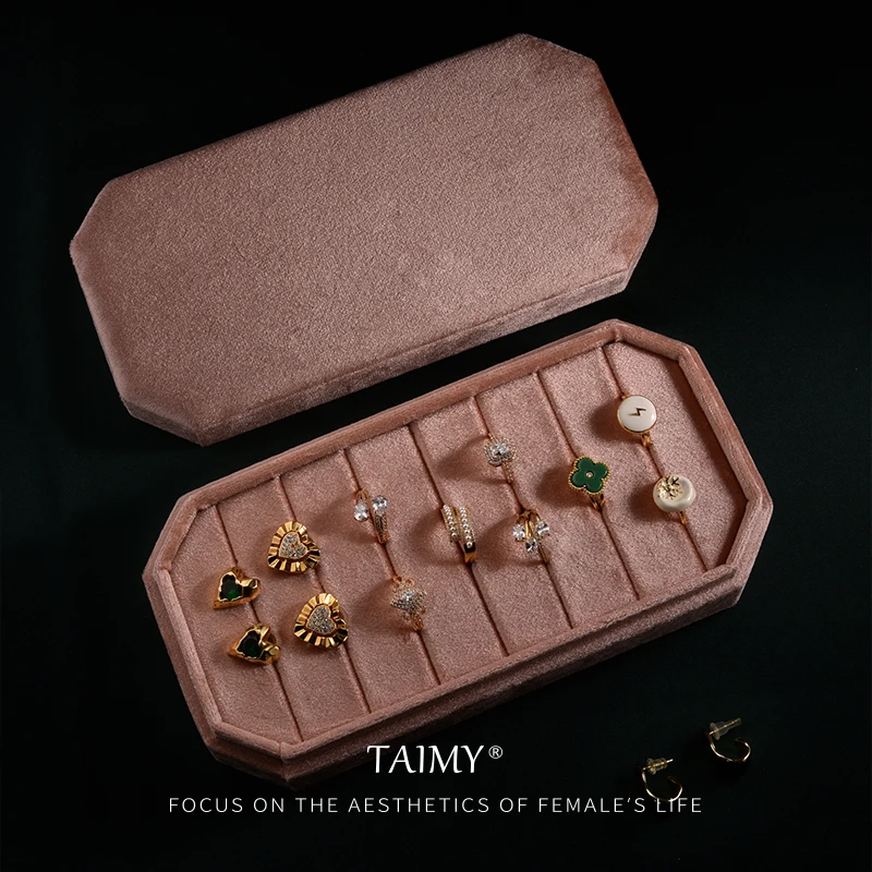 TAIMY Plush Velvet Rings Holder with Lid Jewelry Box Dress Tables Cabinets Women Girls Drawer Ring Holder Pink Packaging Box