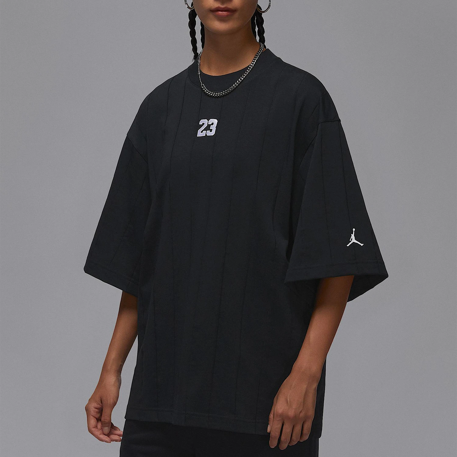 Оригинальная женская спортивная футболка Nike JORDAN с короткими рукавами, свободного кроя, дышащая, с вышивкой, модель HV0400-010.