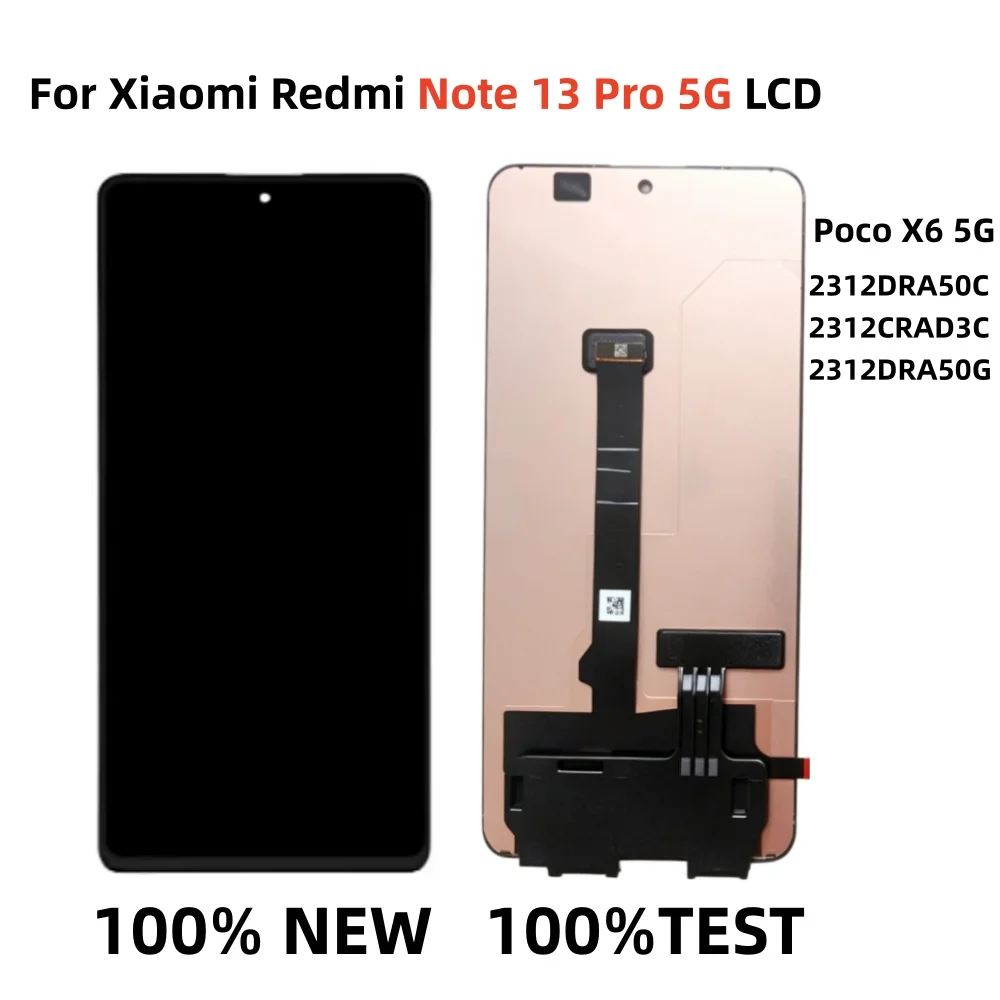 NEW 6.67'' For Xiaomi Redmi Note 13 Pro 5G 2312DRA50C  LCD Display with Frame for Xiaomi Poco X6 5G Touch Digitizer Screen