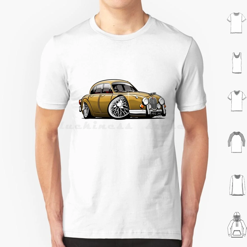 Mark 2 Jag Caricature Gold T Shirt Big Size 100% Cotton Mark 2 2 Mark Ii Jag Mark Two British Saloon Sportscar Icon Sixties