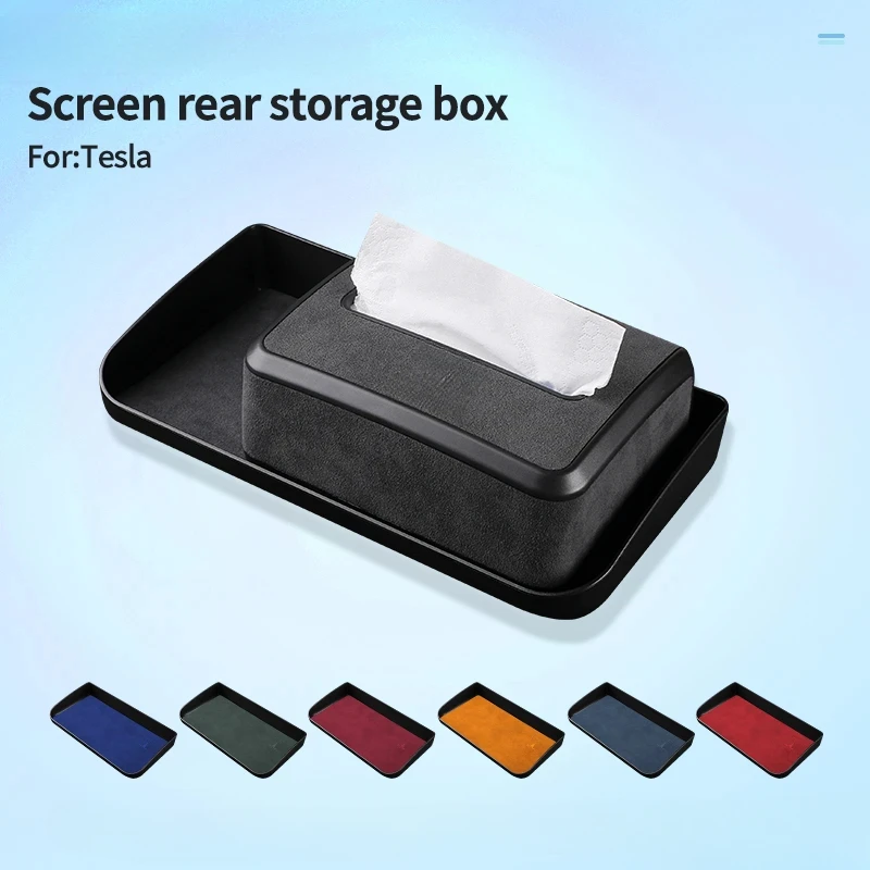 Alcantara Suede For Tesla Model 3 Model Y Car Central Control  Behind Screen Storage Tray Hidden Tissue Box Interior Accessories