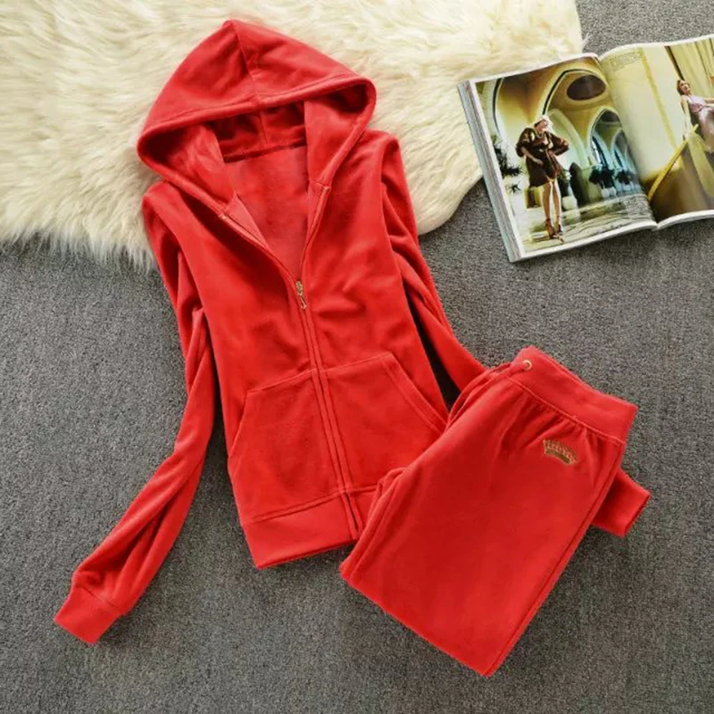 2024 Spring/Fall Women's Long Sleeve Hoodies and Pants Set Two Piece Set Velvet Women Tracksuit Velours Tracksuit