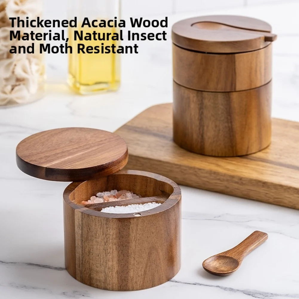1 قطعة برطمانات توابل الملح أكاسيا الخشب الملح شاكر حاوية التوابل صندوق بهار تخزين المطبخ غطاء مغناطيسي مع فتحة ملعقة #3
