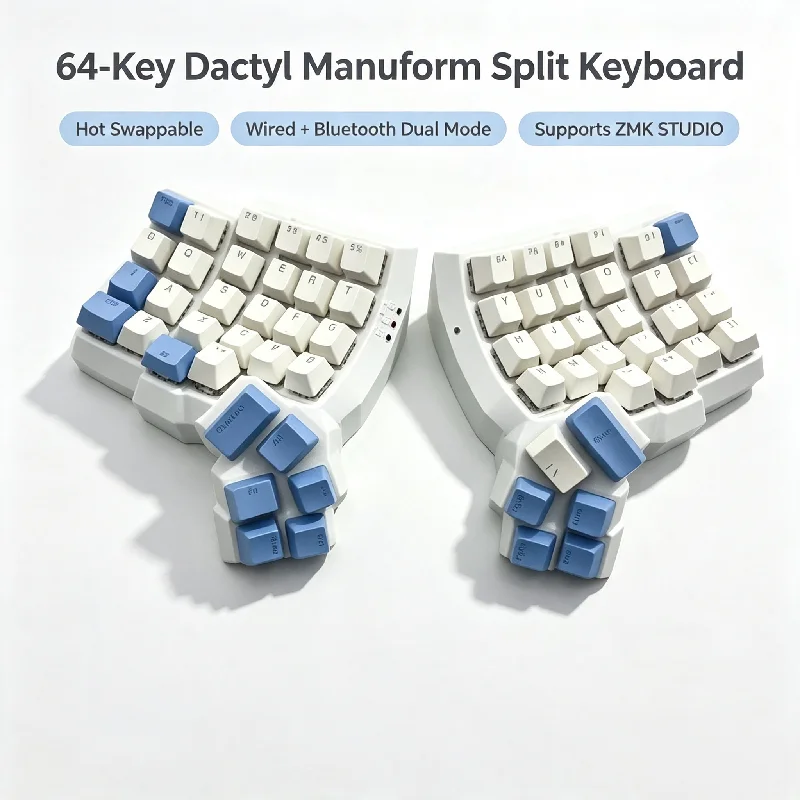 64 Key Dactyl Manuform Split Keyboard With Wireless Bluetooth/wired Dual-mode Hot-swapping Support Zmk Studio Type-c Ergonomics