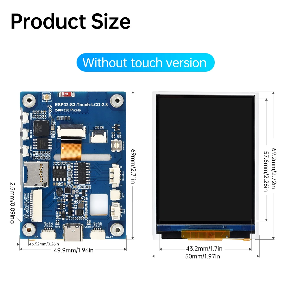 ESP32-S3-LCD-2.8 ESP32-S3-LCD-2.8B ESP32-S3 2.8인치 LCD 화면 Wifi 블루투스 개발 보드 터치 디스플레이 유형 C