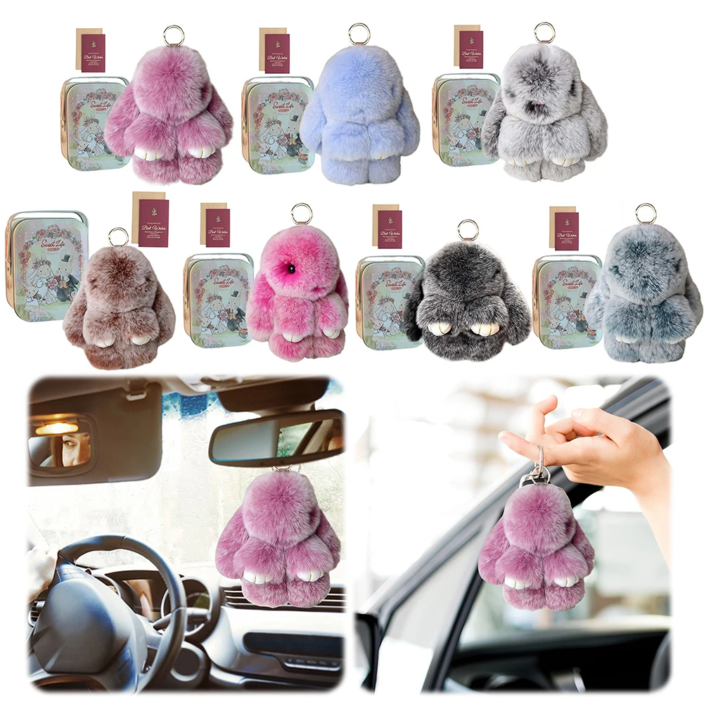 Fluffy Bunny Trinket Key Chain Charm Lovely Keyring Pendant Fluffy Fur Pompon Bunny Doll Pendant Bunny Lulu Keychain