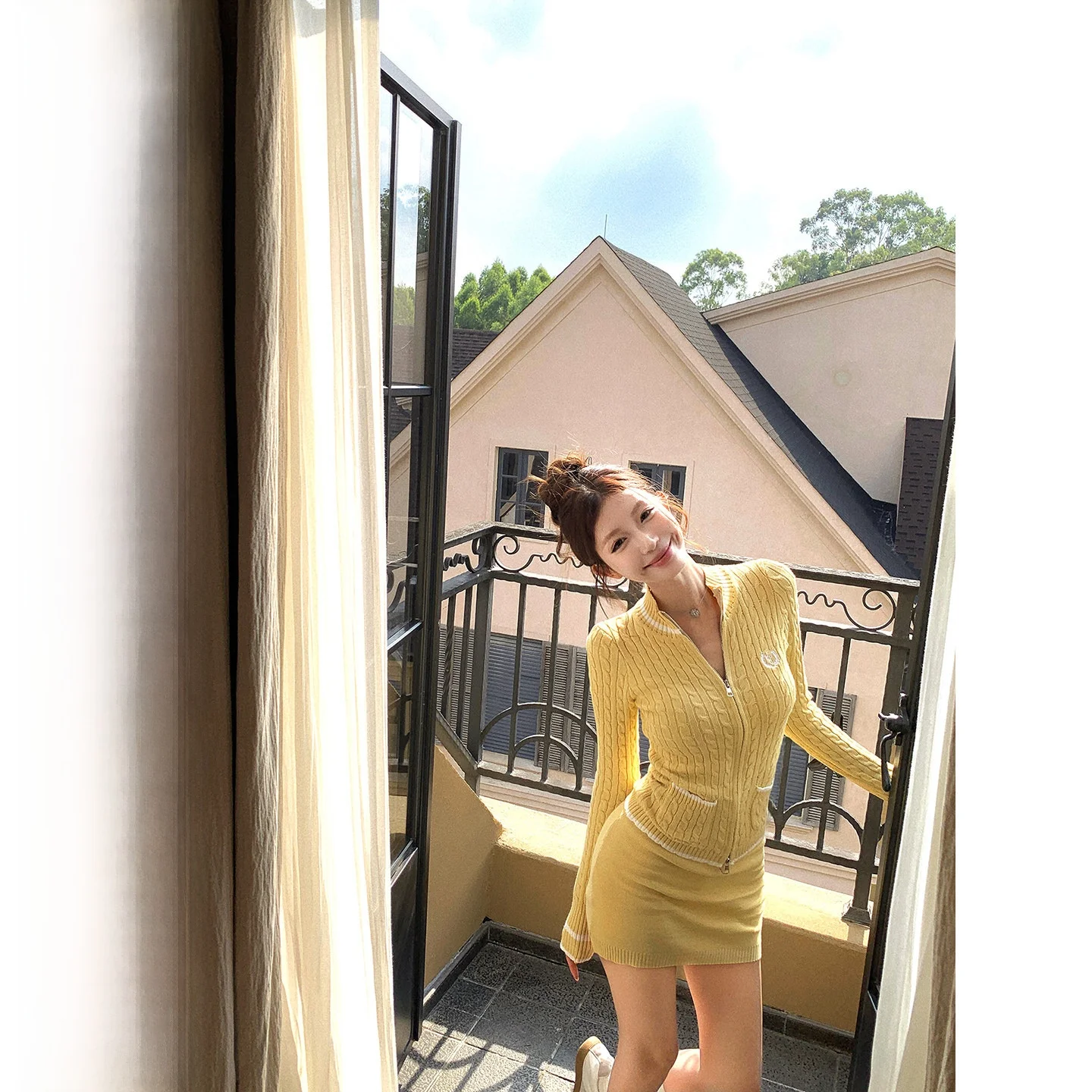 

Женский вязаный топ Pinksoya High School Transfer Student Spicy Girl с молнией, модный повседневный облегающий лонгслив