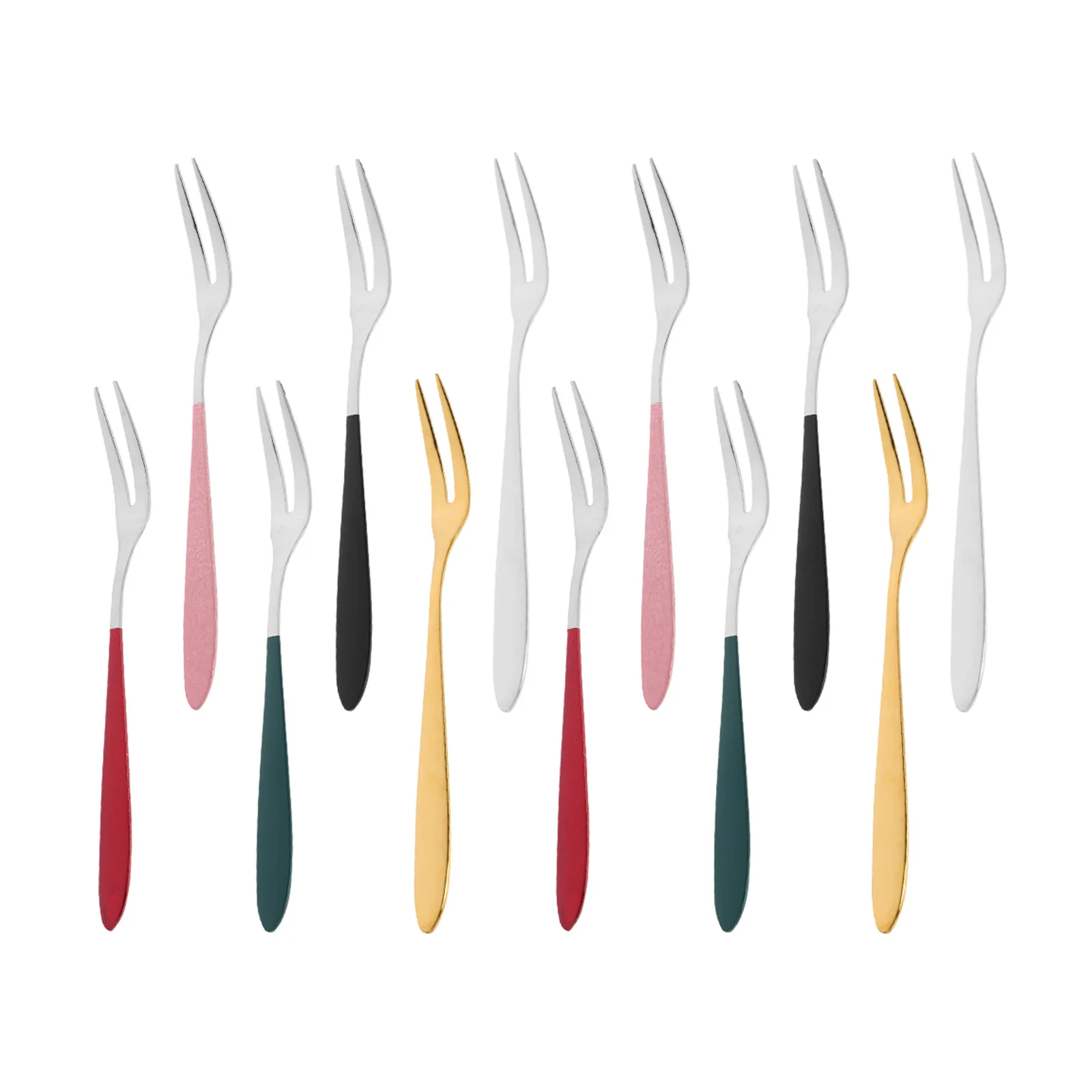

12Pcs Stainless Steel Dessert Fork Fine Food Forks for Fruit Cake Snacks Appetizer Picks Portable Kitchen Gadgets for Restaurant