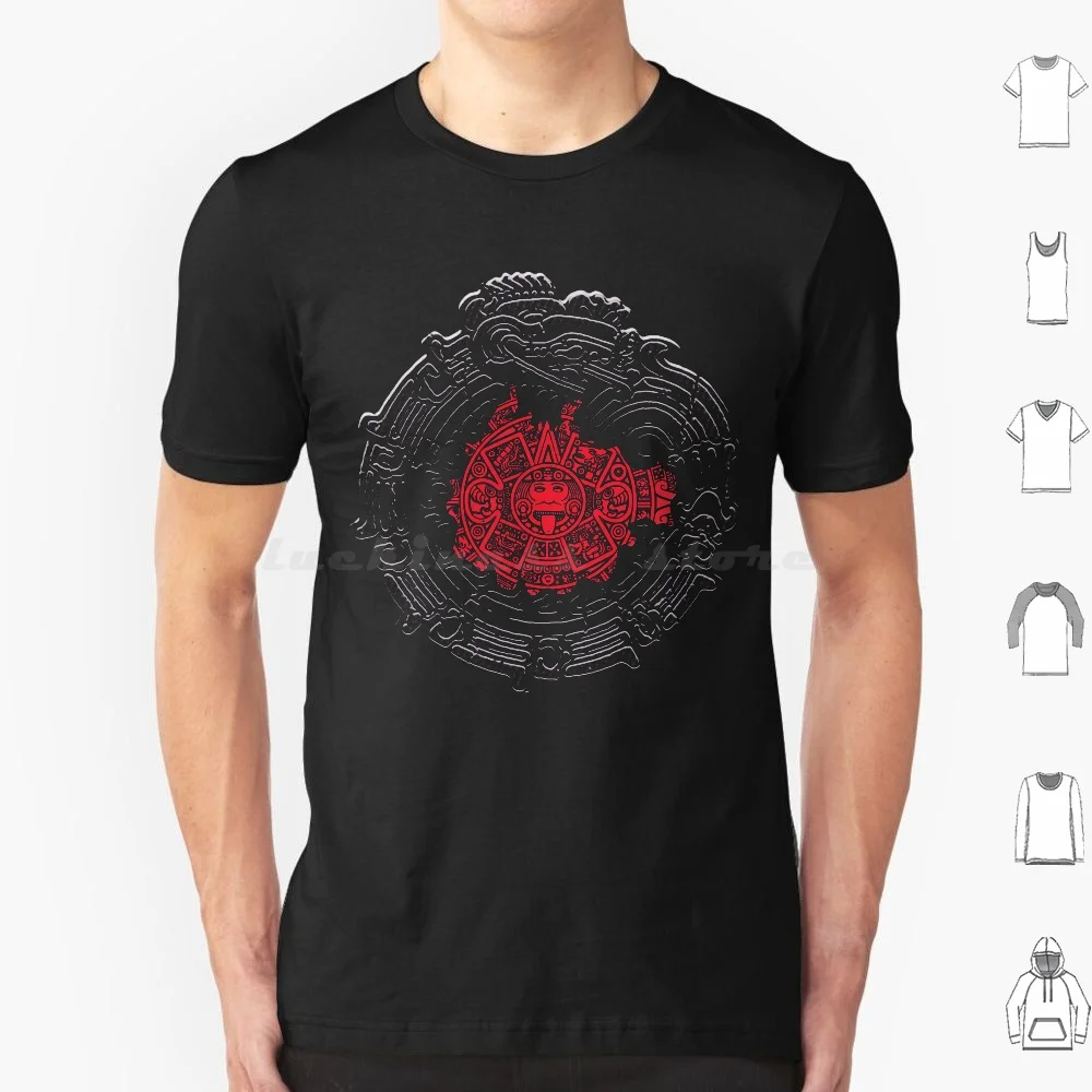 Sun-Stone T Shirt Cotton Men Women DIY Print Sun Stone Aztec Calendar Aztec Style Red Black Quetzalcoatl