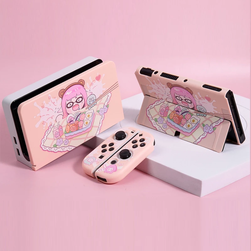 Cool TV Dock Charger Stand Hard Case Crystal Shell para Nintendo Switch Oled NS Joy-con Controller TPU Soft Cover Protector Skin