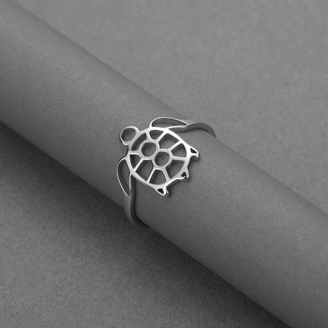 Kinitial Handmade Turtle Sea Animal Rings For Women Ocean Jewelry Lovely Tortoise Finger Ring Simple Party Jewelry Gift