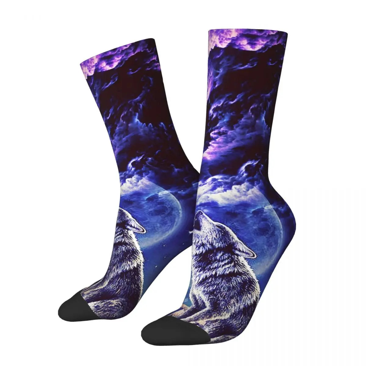 Hip Hop Vintage Cloud Moon Crazy Men's compression Socks Unisex Space Galaxy Wolf Street Style Pattern Printed Crew Sock Boys