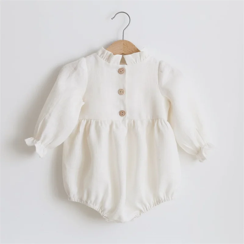 Spring Fall Newborn Infant Romper Baby Girl Long Sleeve Cotton Linen Bodysuit Jumpsuit Baby Clothing for 3-24Months