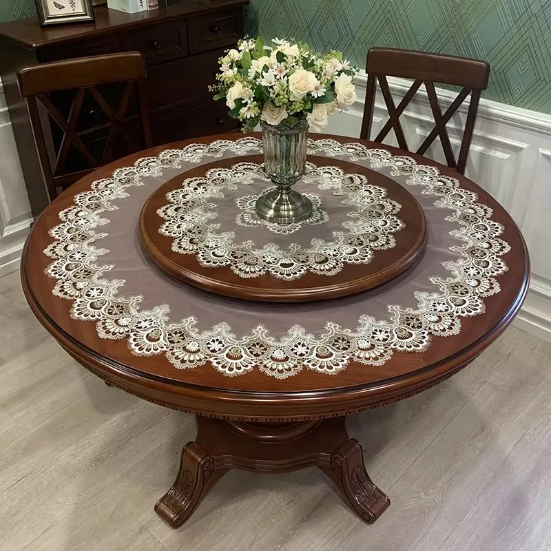 HOT European Mesh Border Transparent Bedroom Kitchen Tablecloth Hotel Restaurant Round Table Antifouling Cover Cloth Decoration