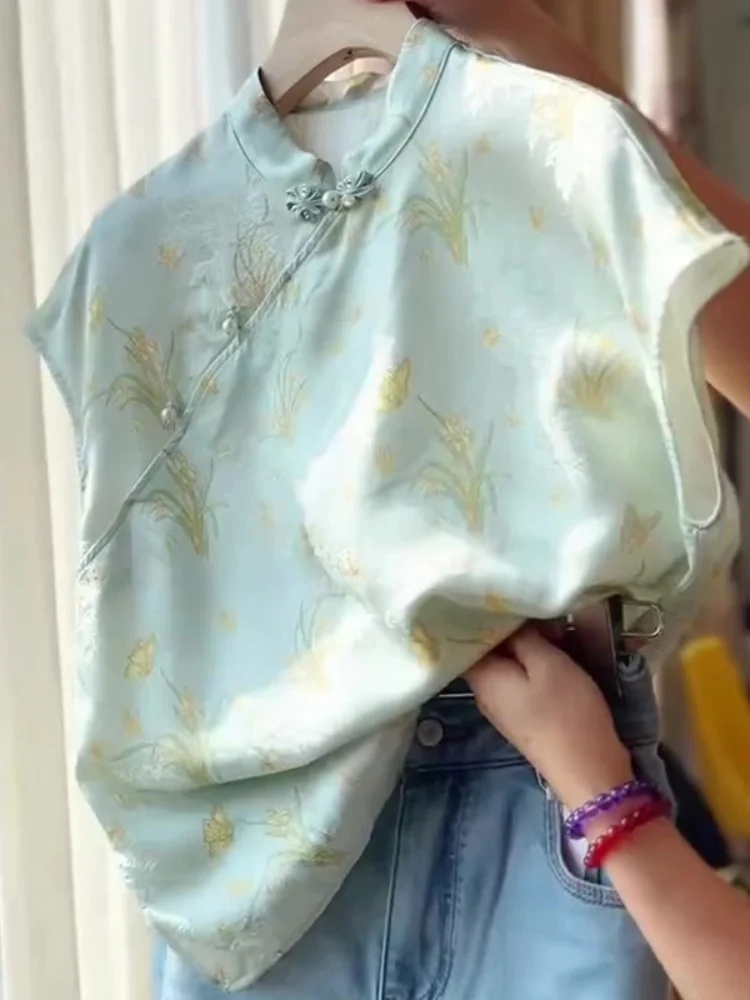 

New Chinese Sle Embroidered irt Ele Women's Summer 2026 Svel Top Luxury Age-Defng Commute Straight Cut Button...