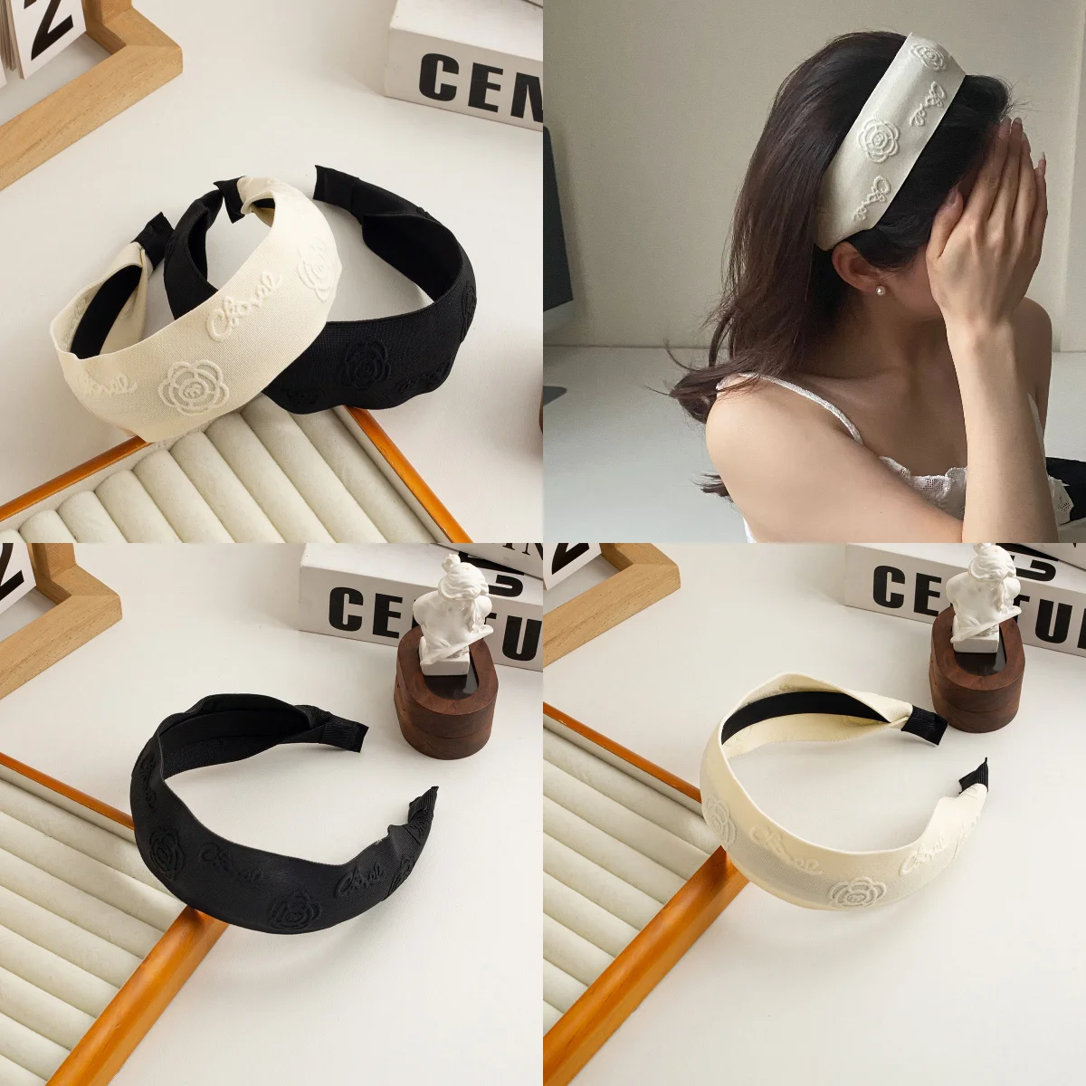 

3D повязка для волос с камелией, широкая повязка на голову, нескользящий дизайн, обруч для волос с высокой короной, художественный минималистичный аксессуар для волос для женщин и девочек