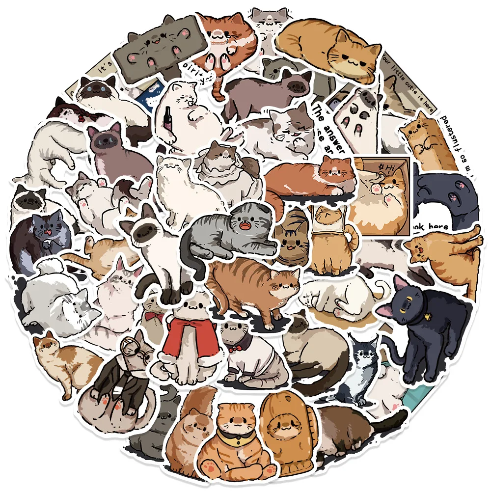 Cute Kitty Encounter Stickers | 30/50Pcs Waterproof Cat Decals for Journal, Phone Case, Luggage & Water Bottle