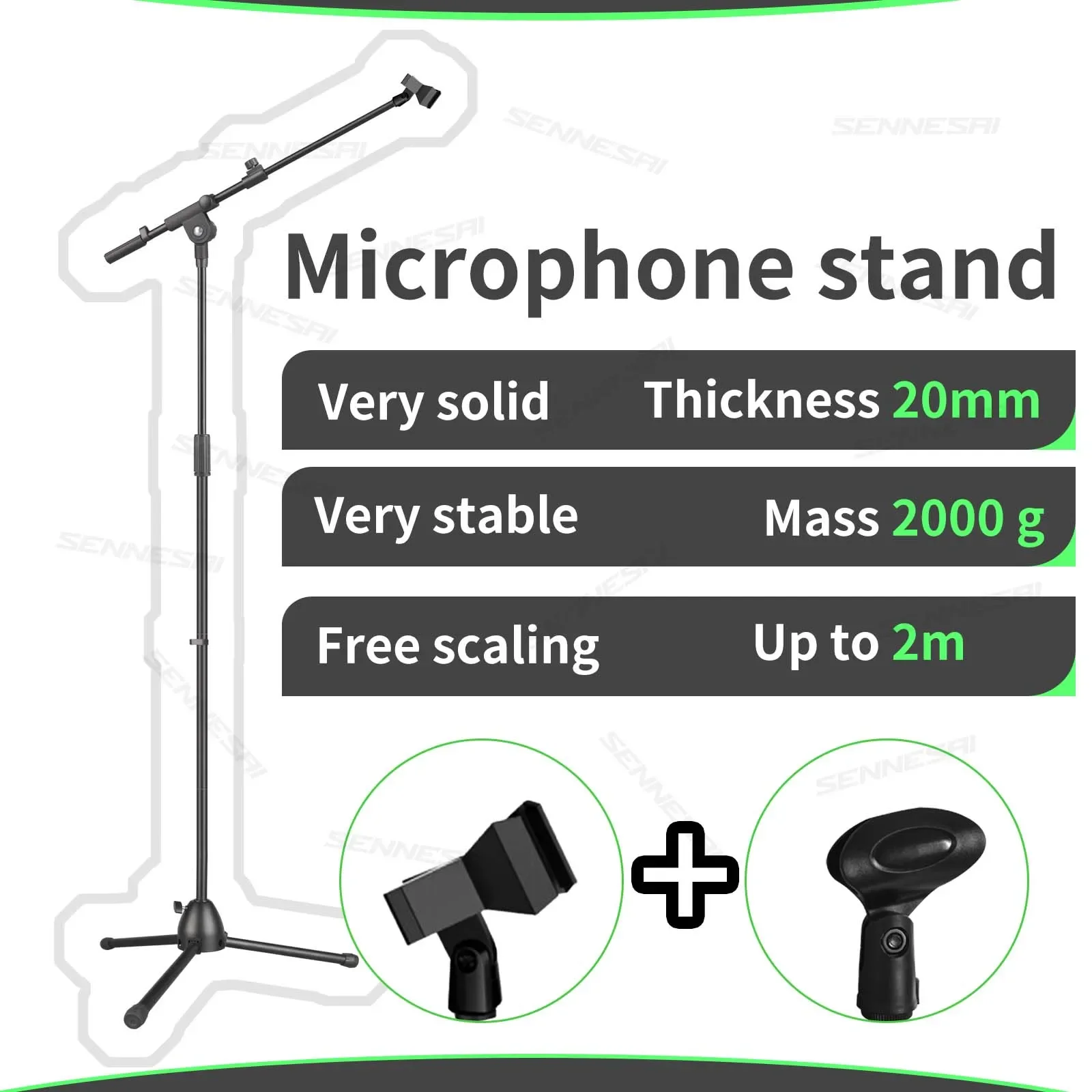 

Tripod Microphone Stand have a microphone clip and horizontal rod, for Singing Performance Wedding Stage