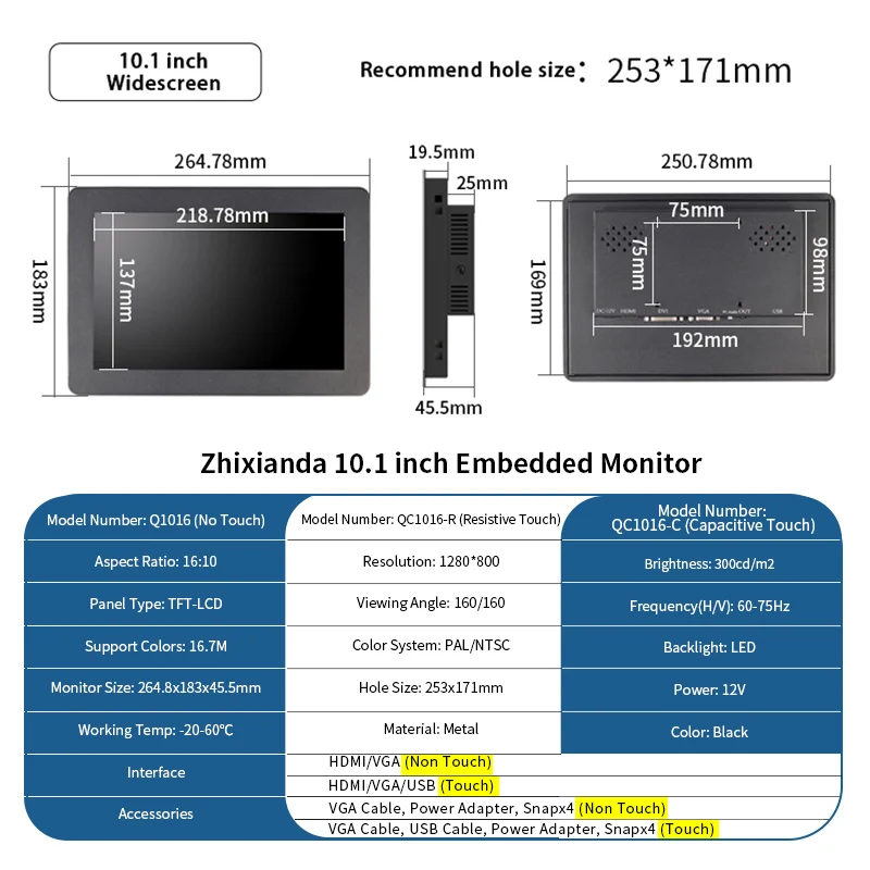 Imagem -05 - Zhixianda-tela de Toque Resistiva 10.1 1920x1200 hd Grau Industrial Montagem em Painel Lcd Capacitivo Monitor Embutido