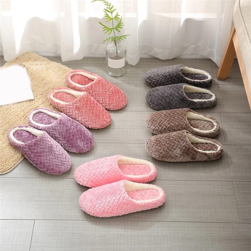 Women Indoor Slippers Warm Plush Home Female Slipper Autumn Winter Shoes House Flat Floor Home Soft Slient Slides For Bedroom